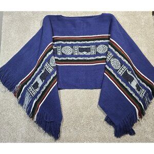 Artesanias Inca 100% Wool Poncho Fringed Alpacas Tribal Soft Unisex One Size